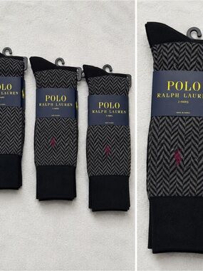 Polo by Ralph Lauren Men’s Black & Gray Herringbone Dress Socks (6 Pair)